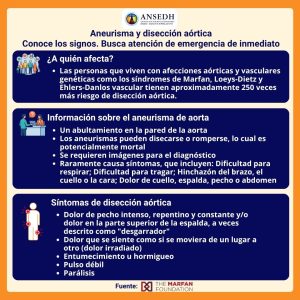 La disección aórtica puede presentarse en personas con determinadas enfermedades hereditarias que afectan a la aorta y al tejido conectivo, entre ellas el síndrome de Ehlers-Danlos vascular (SED vascular) y el síndrome de Marfan.